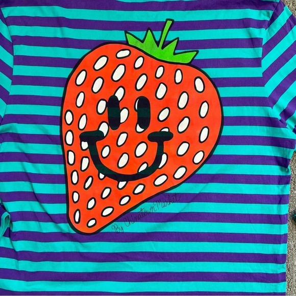 Guess x Chinatown Market Striped Long Sleeve Shirt Strawberry Purple Teal XL - Picture 6 of 7